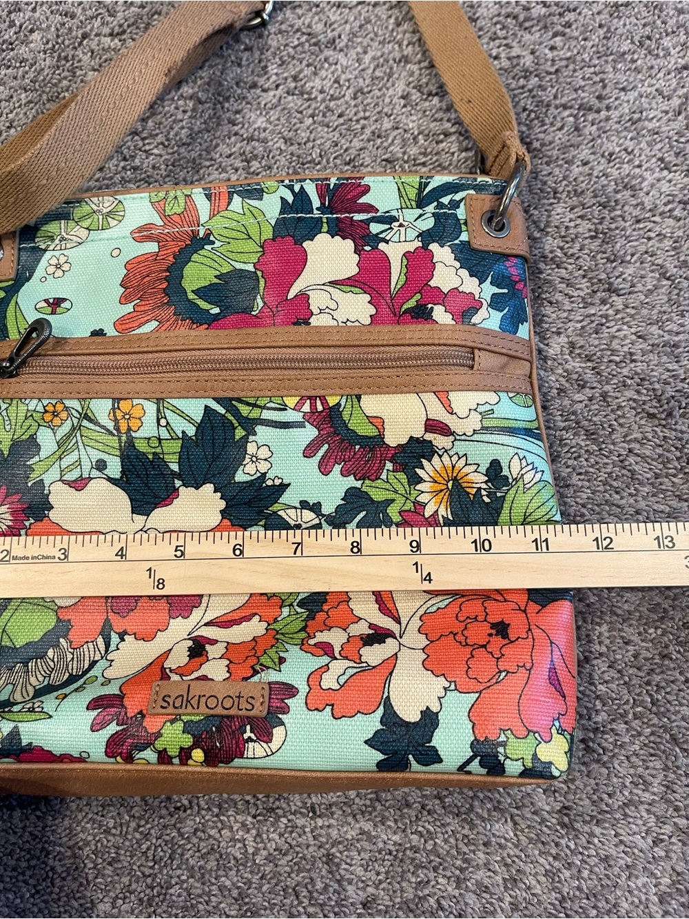 Sakroots Floral Crossbody Bag Boho Canvas Purse Mint Multi Color Shoulder Bag - Picture 5 of 7